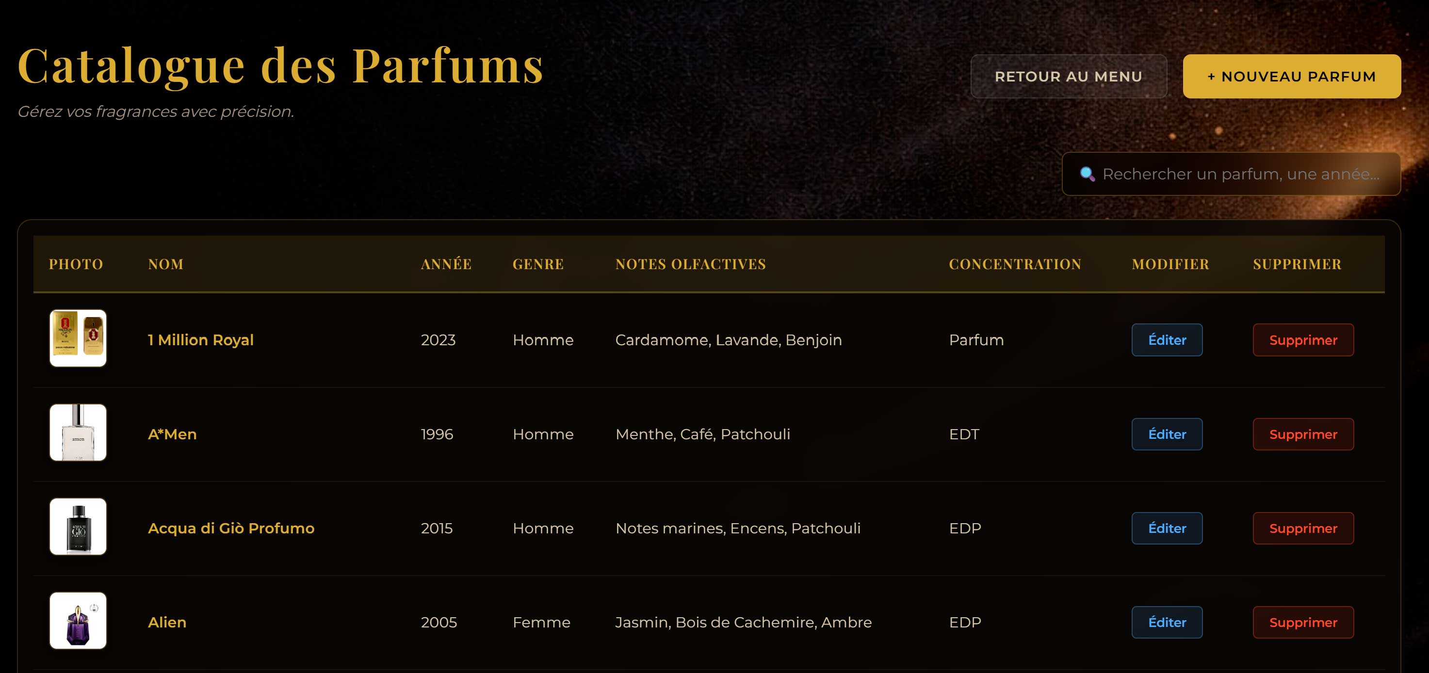 La page de Données